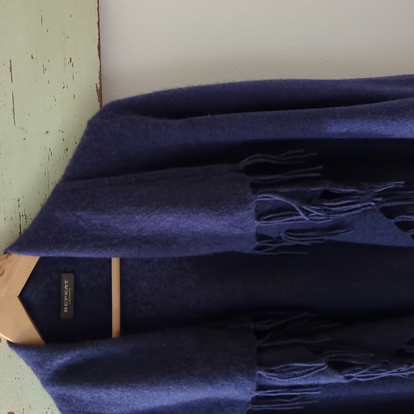 REPEAT CASHMERE I Navy Blue Open Front Fine Knit Fringed Cardigan Sweater, S - Picture 9 of 12